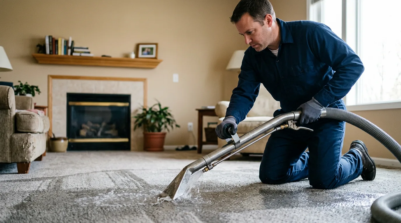 Water damage restoration technician working near Howe, IN